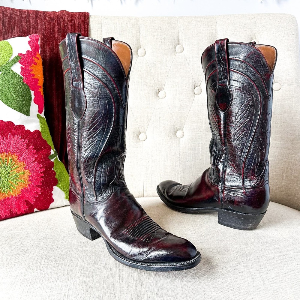 Vintage Lucchese Leather Unisex Western Cowgirl Boots Women's 10.5 Men's 9 A